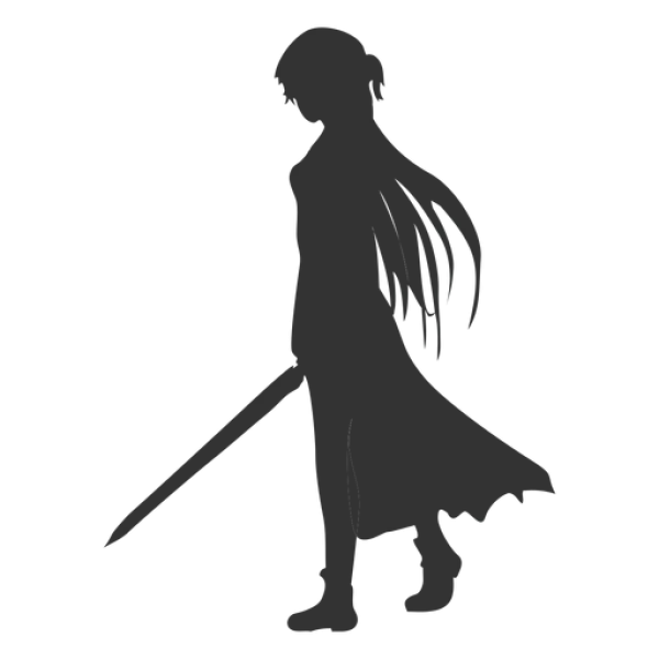 Female Warrior Silhouette with Sword PNG Transparent