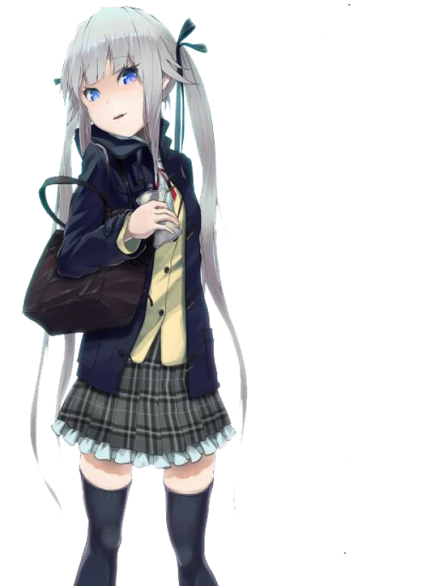 Anime Schoolgirl with Long Silver Hair PNG