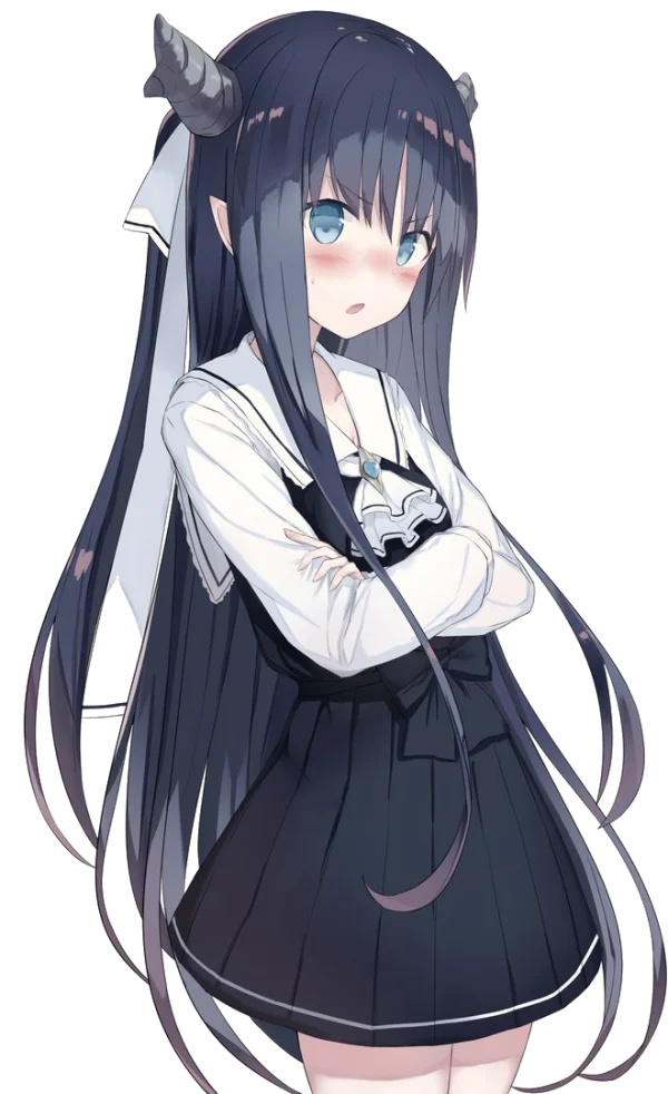 Anime Girl Blushing with Horns PNG Transparent Background