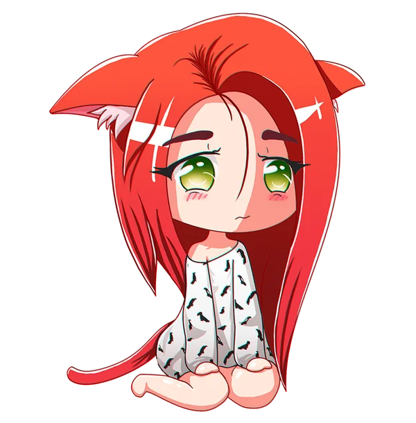 Sad Anime Chibi Girl with Cat Ears PNG