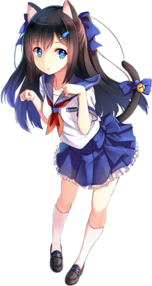 Anime Girl with Cat Ears and Sailor Uniform PNG Transparent