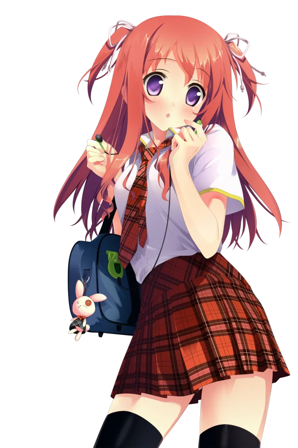 Anime Schoolgirl with Earbuds and Backpack PNG
