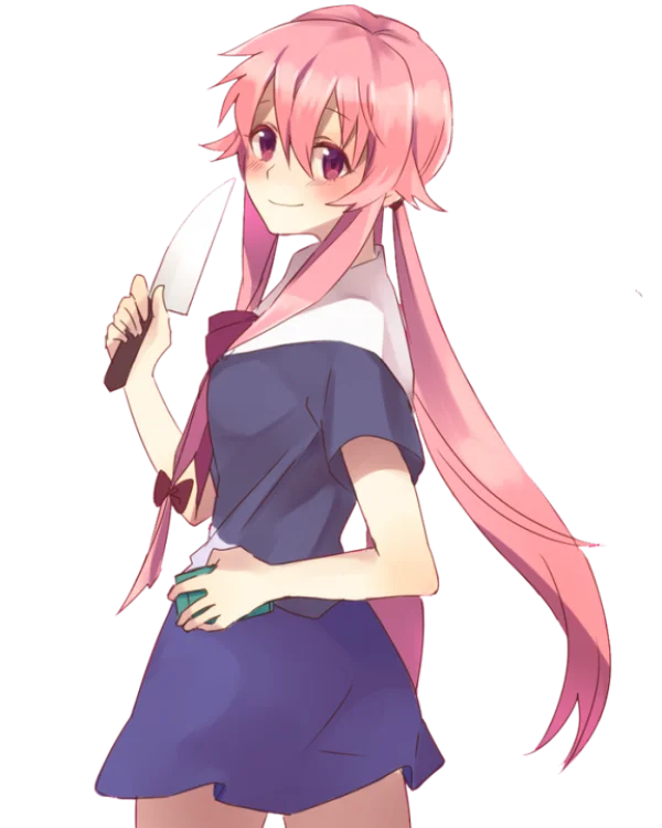 Yandere Anime Girl with Pink Hair and Knife PNG