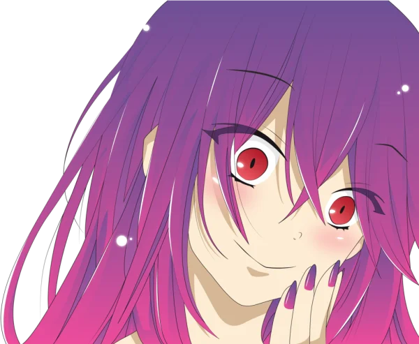 Anime Girl with Purple Hair and Red Eyes PNG Transparent