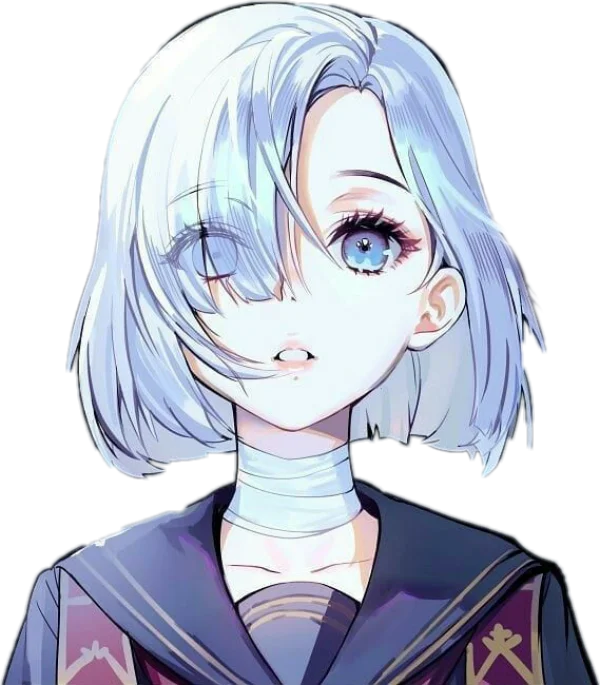 Anime Girl with White Hair and Bandaged Neck PNG