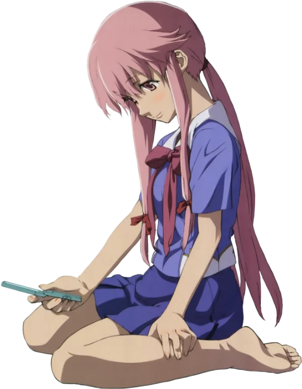 Yuno Gasai Sitting with Phone PNG Transparent Background