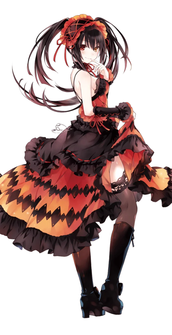 Anime Girl in Black and Orange Gothic Dress PNG