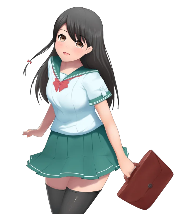 Anime Schoolgirl with Satchel PNG Transparent Background