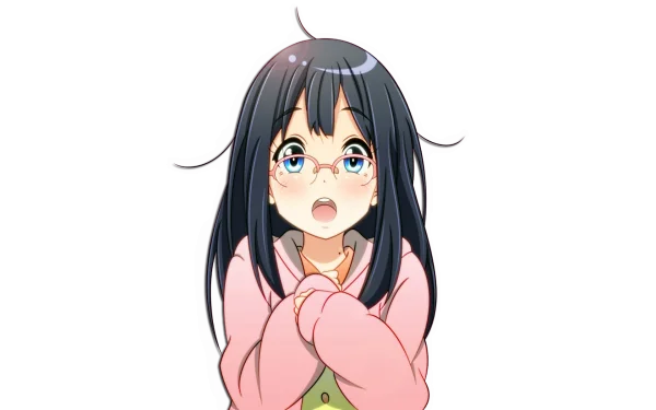 Surprised Anime Girl with Glasses PNG Transparent