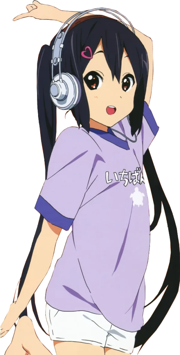 Cute Azusa Nakano K-On! Anime Girl with Headphones PNG