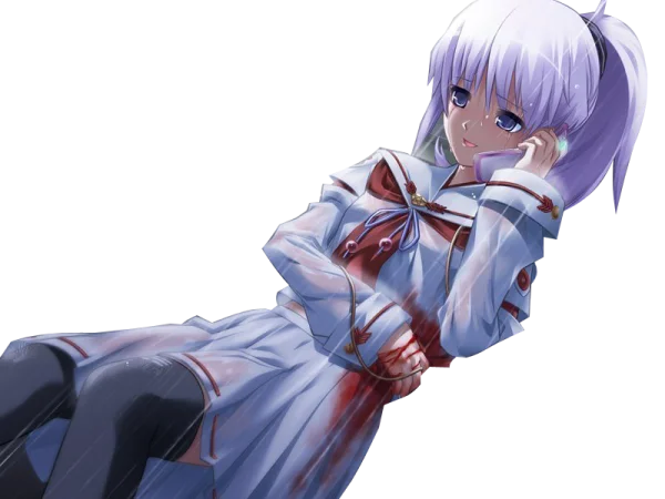 Injured Anime Schoolgirl Talking on Phone PNG Transparent