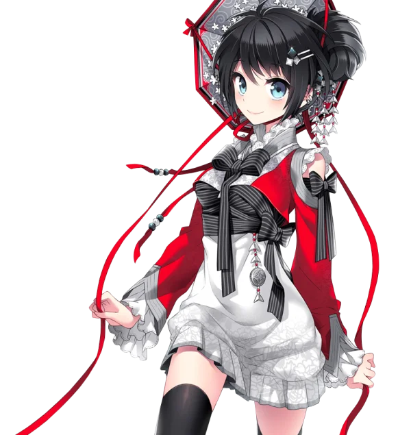Anime Girl in Traditional Fantasy Outfit PNG Transparent Background