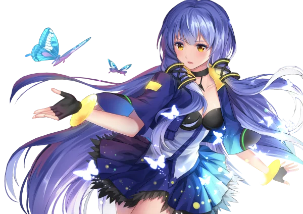 Anime Girl with Blue Hair and Butterflies PNG