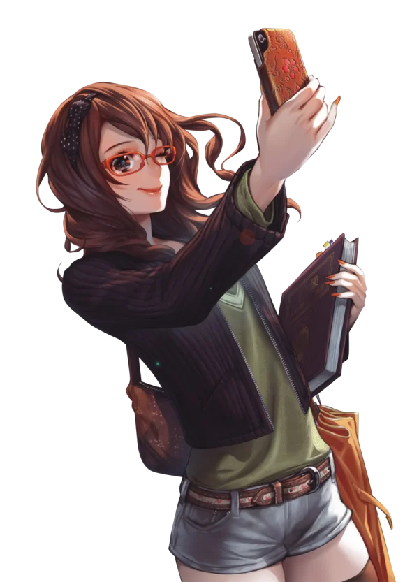 Anime Girl Taking Selfie with Smartphone PNG