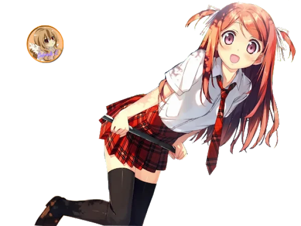Anime Schoolgirl with Pigtails PNG Transparent Background