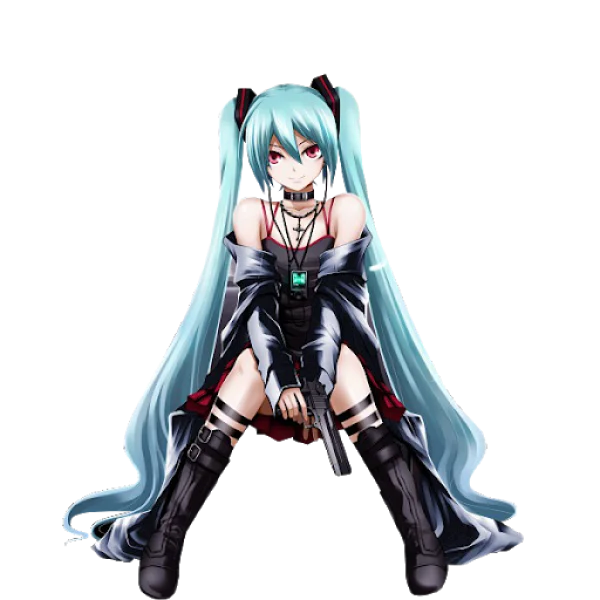 Edgy Anime Girl with Gun PNG Transparent Background