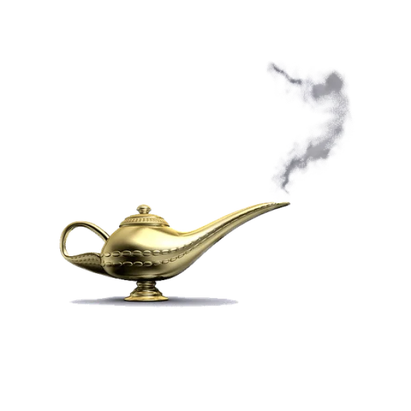 Golden Magic Lamp with Smoke PNG Transparent Background