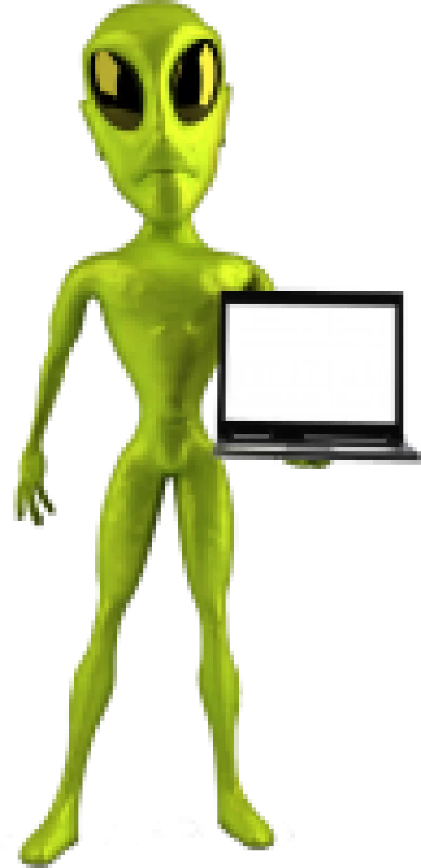 Green Alien Holding Laptop Transparent PNG