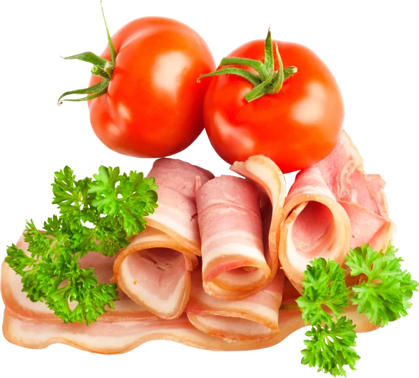 Bacon Slices, Tomatoes, and Parsley PNG Transparent