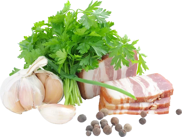 Sliced Bacon, Garlic, and Parsley PNG Transparent Background
