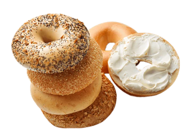 Stack of Assorted Bagels with Cream Cheese PNG