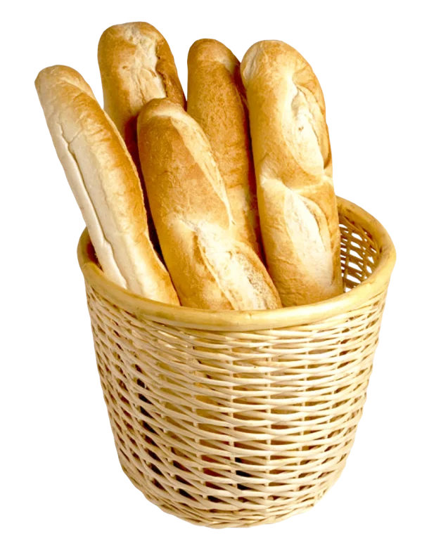 Baguette Bread in Wicker Basket PNG Transparent