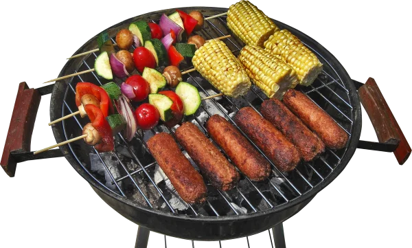 Grilled Sausages, Veggies, and Corn on BBQ PNG