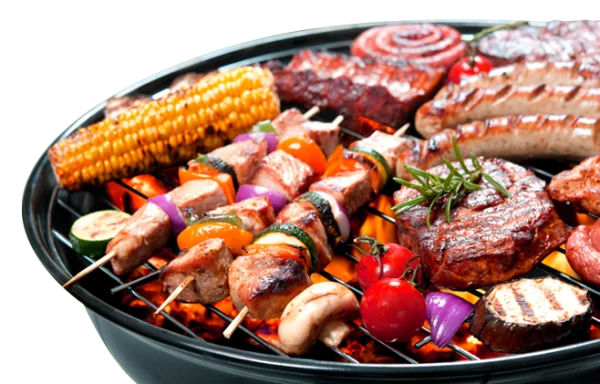 BBQ Grill with Meats and Vegetables PNG