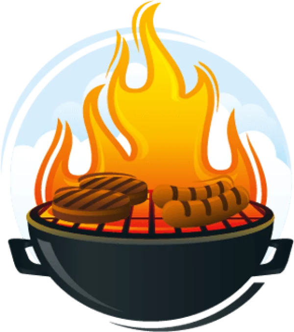 Barbecue Grill with Food and Flames PNG