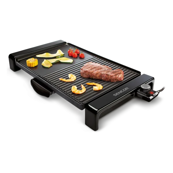 Electric Grill Cooking Steak and Vegetables PNG