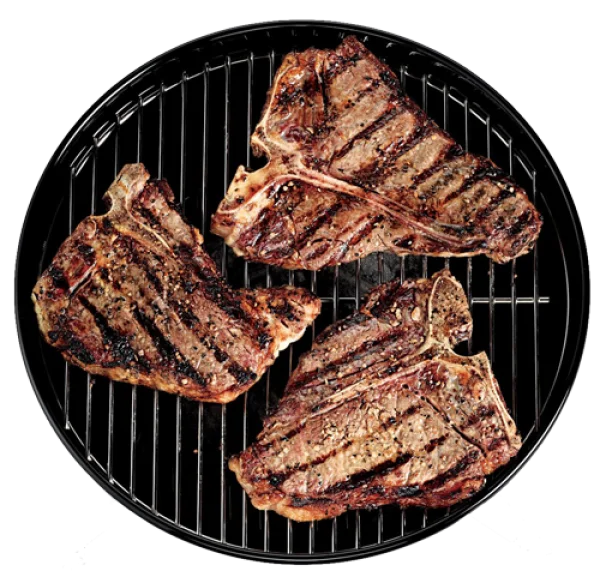 Grilled T-Bone Steaks on BBQ Grate PNG Transparent Background