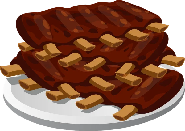 Cartoon Barbecue Ribs on Plate PNG Transparent Background