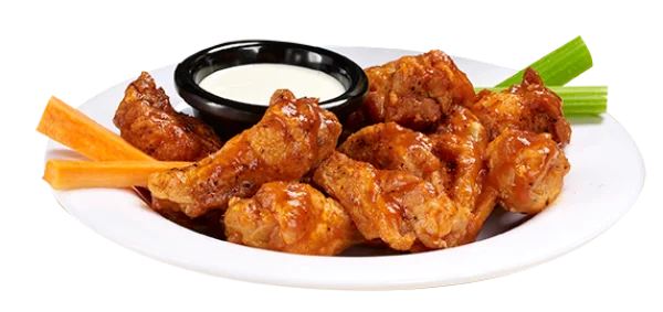 Spicy BBQ Chicken Wings with Dip and Veggies PNG