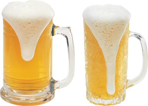Two Beer Mugs with Overflowing Foam PNG
