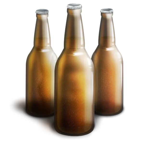 Three Amber Beer Bottles PNG Transparent Background