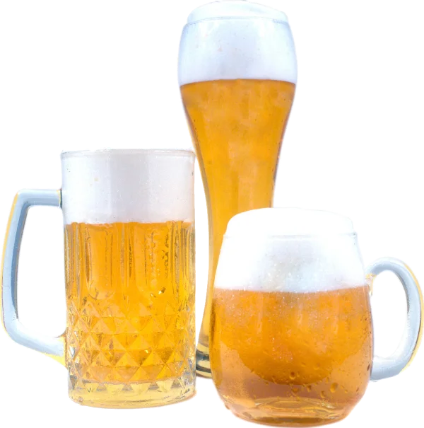 Three Beer Glasses with Foam PNG Transparent