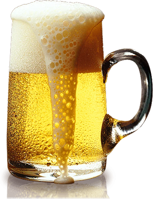 Refreshing Beer Mug with Overflowing Foam PNG Transparent Background