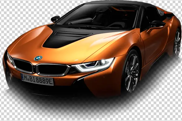 Orange BMW i8 Sports Car PNG Transparent Background
