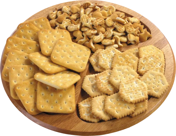 Cracker Assortment on Wooden Tray PNG Transparent Background
