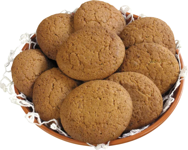 Oatmeal Cookies in Rustic Bowl PNG Transparent