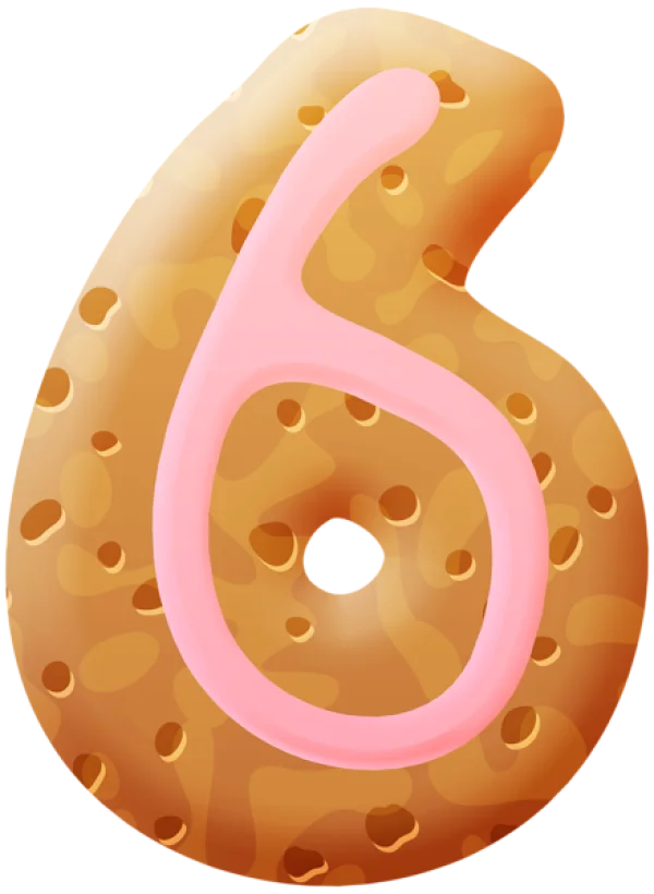Cartoon Doughnut Number 6 PNG Transparent Background