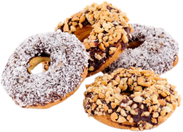 Chocolate Donuts with Peanut and Coconut Toppings PNG