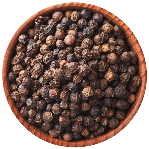 Black Peppercorns in Wooden Bowl PNG