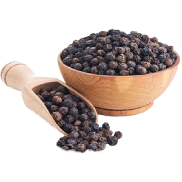Black Peppercorns in Wooden Bowl and Scoop PNG