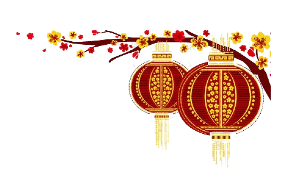 Chinese Lanterns and Plum Blossoms PNG