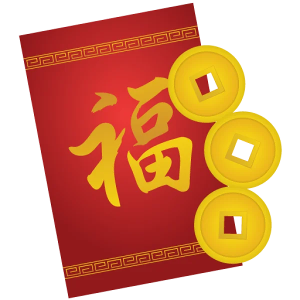 Chinese Red Envelope with Fu Character and Gold Coins PNG