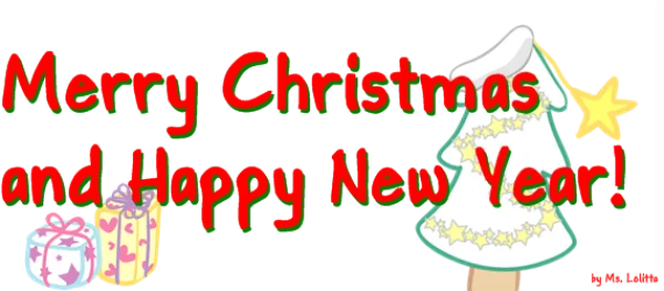 Merry Christmas and Happy New Year Text with Tree and Gifts PNG