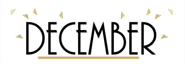 December Text with Gold Confetti PNG
