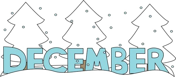 December Word Art with Snow and Trees PNG