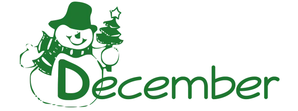 Green Snowman December Text with Christmas Tree PNG